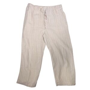 Grant Thomas 100% Linen Pants XL Tan Pinstripe Drawstring Elastic Waist Beach